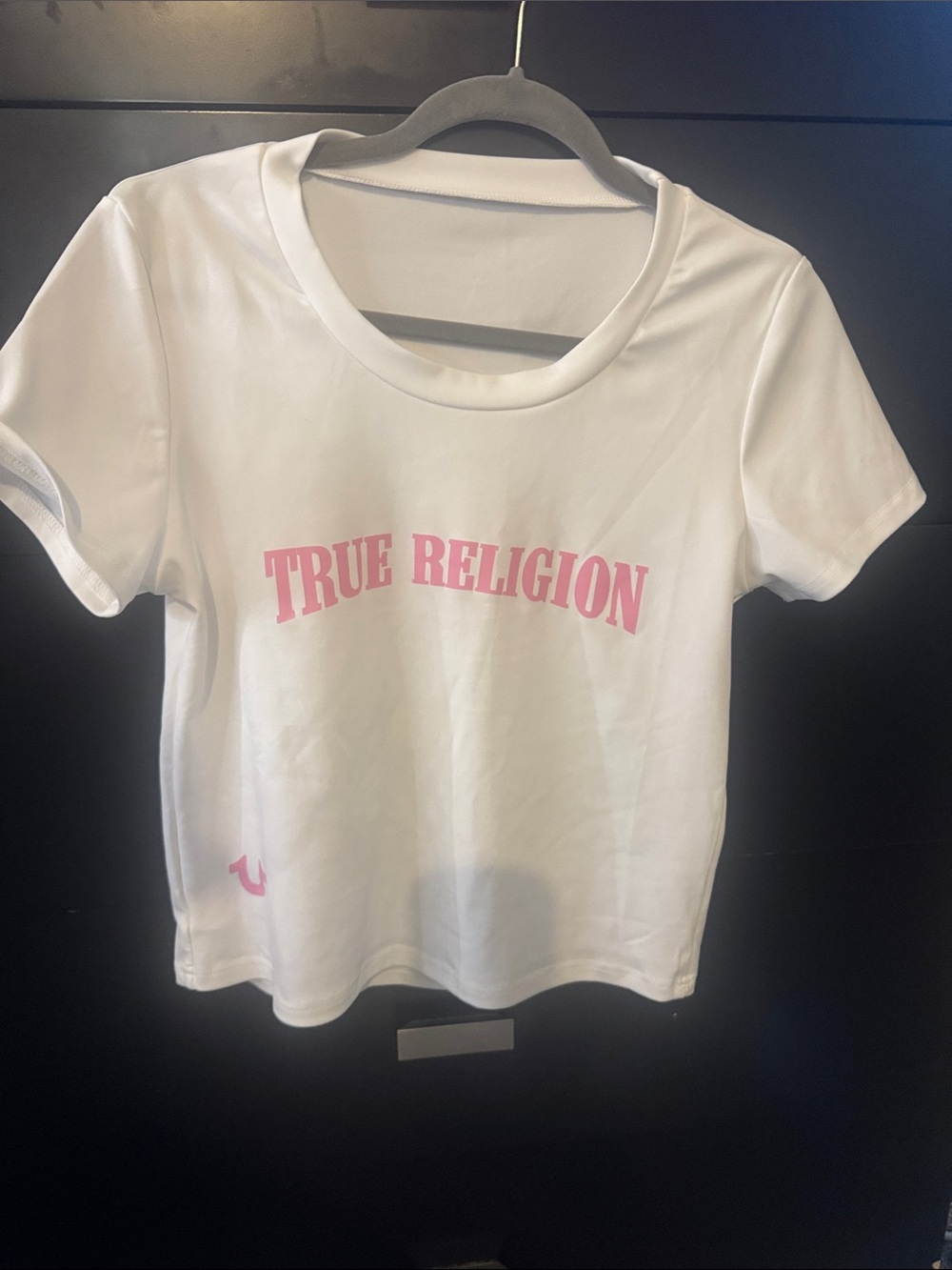 True Religion White Short-Sleeve Tee with Pink Logo